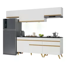 Armário Cozinha Completa 260cm Veneza Up Multimóveis V2032 Cor Branco/dourado