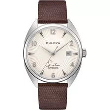 Relógio Bulova Masculino Sinatra 96b347 Fly Me To The Moon Cor Da Correia Marrom Cor Do Bisel Prateado Cor Do Fundo Branco/snow