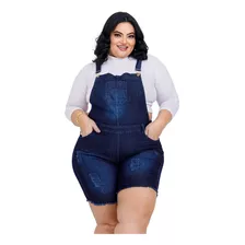 Jardineira Macacão Plus Size Botões Blogueiras Bolsos Jeans