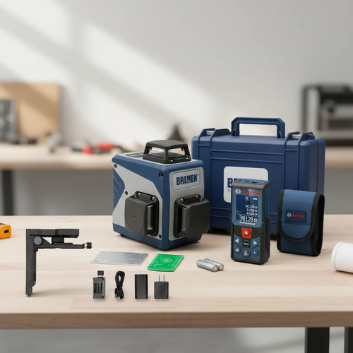 Kit Láser: Nivel Láser Autonivelante 3 Líneas 360 Verde + Medidor Láser Distancia Glm 50-12