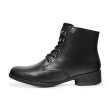 Bota Coturno Feminino De Couro Com Salto Baixo Mod.0900