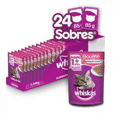 24 Sobres Alimento De Gato Whiskas Soufflé Parrillada Mixta 85g C/u