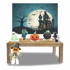 Display De Chão Totens Halloween 6 Pçs + Painel 150x100 Cm