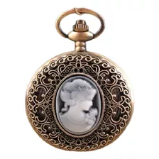 Colar C/ Relógio De Bolso Camafeu Dama Lady Vintage Elegante