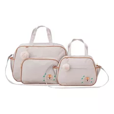 Kit De Bolsa Maternidade Baby Garden Bebê Espera Feliz Cor Bege Desenho Do Tecido Borbado