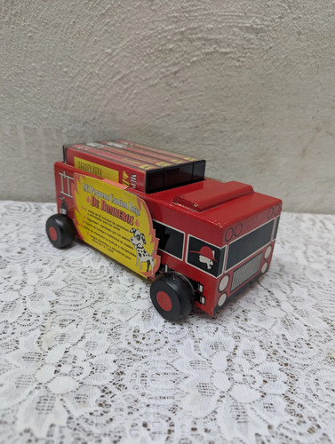 Vintage Camion Bomberos Madera Con Cassettes Judy David Bomberos Rojo