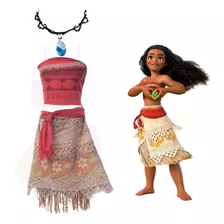 3 Pçs/set Trajes Cosplay Moana Princesa Roupa Saia Vermelha