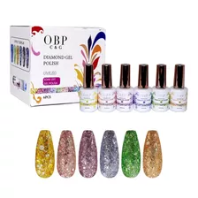 Gama De 6 Pzs Gel Semipermanente Esmalte Con Glitter Grueso