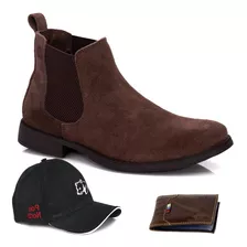 Kit Bota Country Masculina Chelsea Boné E Carteira Em Couro