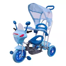 Triciclo Motoca Azul Capota Pelal Psseiro Haste De Empurrar