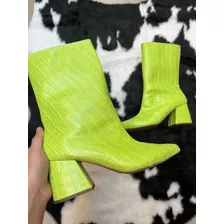 Bota Feminina Verde Lima Croco Salto Grosso