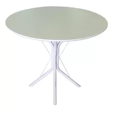 Mesa Jantar Redonda 90cm Mdf Base Ana Metal 4 Apoio Nc Cor Da Tampa Branco Cor Dos Pés Branco