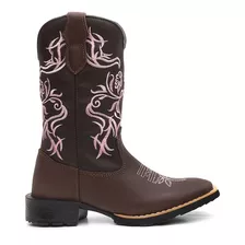 Bota Texana Feminina Floral Country Em Couro Legitimo