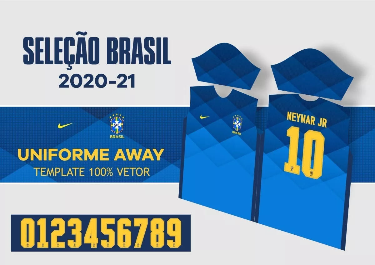 Seleção Brasil Away 2020-21 - Vetor Template + Fonte