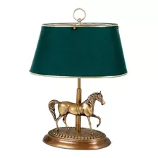 Lampara De Mesa Velador Bronce Con Caballo Torneado Apto Led