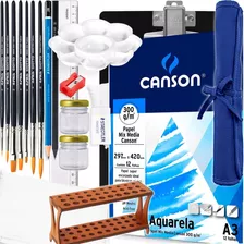 Super Kit Pintura Aquarela Com Pincéis Folhas E Acessórios