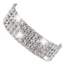 Pulseira Bracelete Prata Com Strass Noiva Debutante Luxo