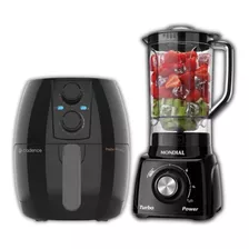 Kit Fritadeira Air-fryer + Liquidificador Premium Preto 110v