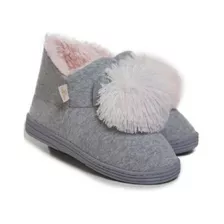 Pantufa Bota Plush Bukclê Pom Pom Cotton Day Macia Quentinha