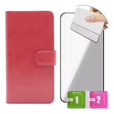 Flipcover Rojo + Vidrio Completo Todos Los Modelos Xiaomi