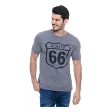 Camiseta Masculina Manga Curta Gola Redonda Estampada Route 