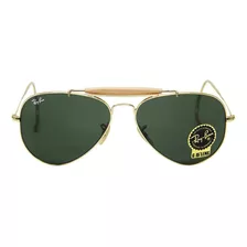 Óculos De Sol Ray-ban Aviator Outdoorsman Standard Armação De Metal Cor Polished Gold, Lente Green De Cristal Clássica, Haste Polished Gold De Metal - Rb3030