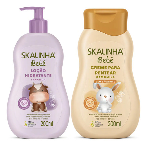 Kit Creme Pentear E Loção Hidratante Infantil Bebê Skalinha