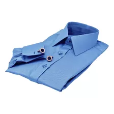 Camisa Punho Duplo Azul Francesa