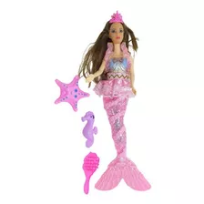 Boneca Sereia Acende Luz Emite Som Musical Princesas Barbie