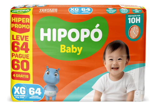 Fralda Hipopó Baby Hiper Promo Xg - 64un