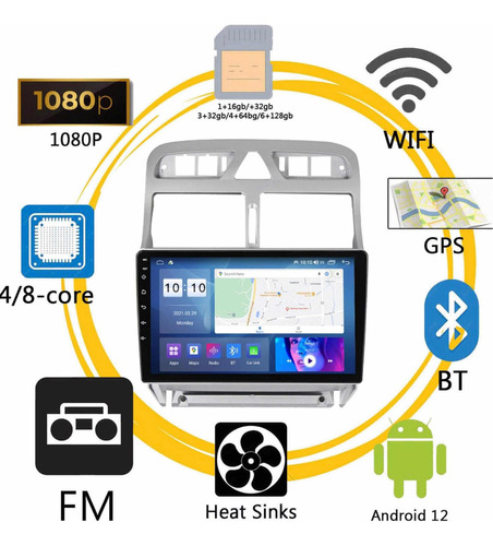 Radio Andorid Carplay 2+32 Peugeot 307 2004-2011 Foto 2