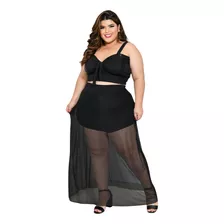 Shorts Saia Longa Dark Em Tule Moda Plus Size Lançamento