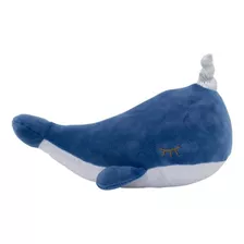 Baleia Narval Cinza Com Chifre De Pelúcia Presente Fofo 26cm Cor Azul