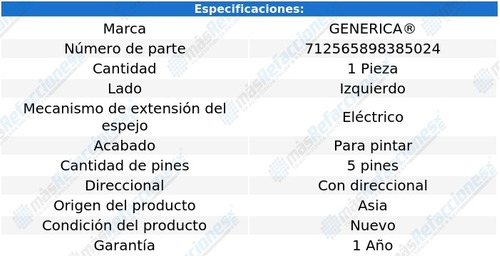 Espejo Izquierdo Elect P/pintar C/direcc 5 Pines Logan 15-19 Foto 2