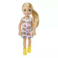 Boneca Barbie Chelsea 14 Cm Loira Vestido Arco-íris Sj