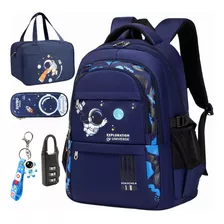 Set Mochila Astronauta Con Lonchera Y Lapicera Para Niños Adolescentes De Escuela Primaria Secundaria Ligera E Impermeable Infantil Estilo Espacial