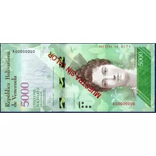 Billete Muestra Sin Valor 5000 Bolívares A8 Agosto 18 2016