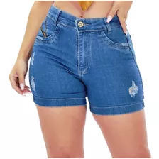 Short Feminino Jeans Cintura Alta Curto Bermuda Top