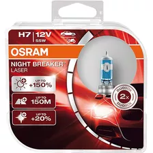 Par Lâmpada H7 Osram Night Breaker Laser Original 150% + Luz