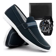 Kit Mocassim Masculino + Relógio + Carteira Sapato Casual