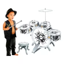 Bateria Infantil Rock Party Com Banquinho Banqueta Meninos