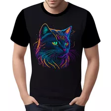 Camisa Camiseta Estampada T-shirt Face Gato Neon Felino 4
