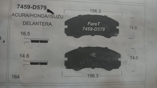 Balata Delanteras Acura Honda Isuzu Ver Descripcin 7459d579 Foto 2