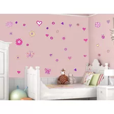 Vinilo Pared Trama Mariposas Corazones Flores Wall Stickers