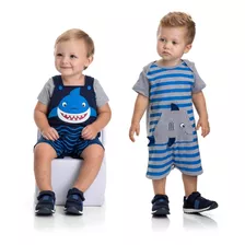 Kit Tubarão 2 Conjuntos Roupa Infantil Bebe Estilo Verão