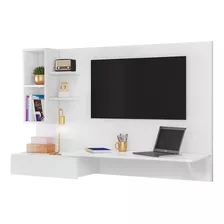 Mesa Escrivaninha Com Painel Para Tv Safira Branca Notebook