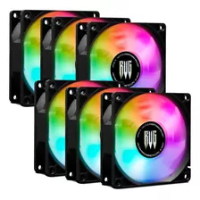 Kit 6 Cooler Fan Para Pc Cpu Ventoinha Air 80mm Led Rgb 12v 