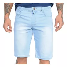Bermuda Jeans De Algodão Com Laicra Fecho De Botão E Zíper