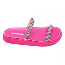 Sandalia Birken Feminina Pink Moleca Moderna Tiras Brilho 