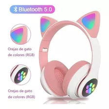 Fones De Ouvido Sem Fio Tipo Orelha De Gato Bluetooth 5.0 Cor Rosa